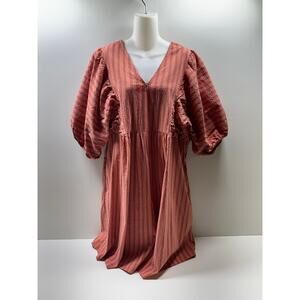 A New Day Women’s Dress 1X Baby Doll Coquette Rust Color Striped Puff Sleeve